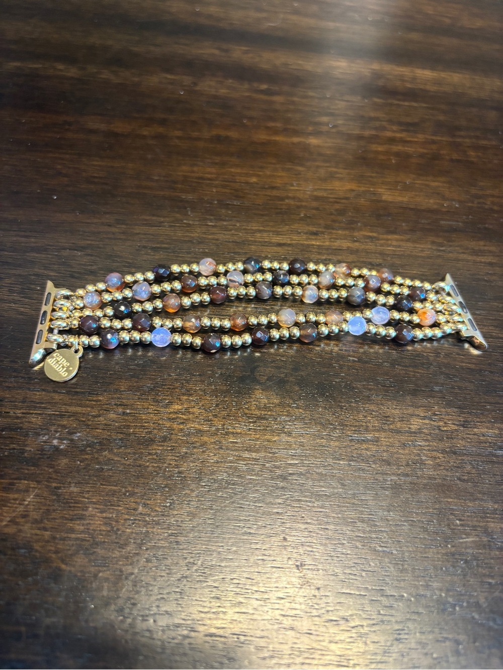 Cape Diablo Apple Watch Band-Gold with Black, Brown, and Tan Beads-Size Small